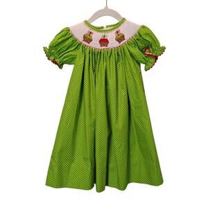 NWT Southern Tots 24mos Smocked Green Polka Dot Candy Apple Bishop Dress